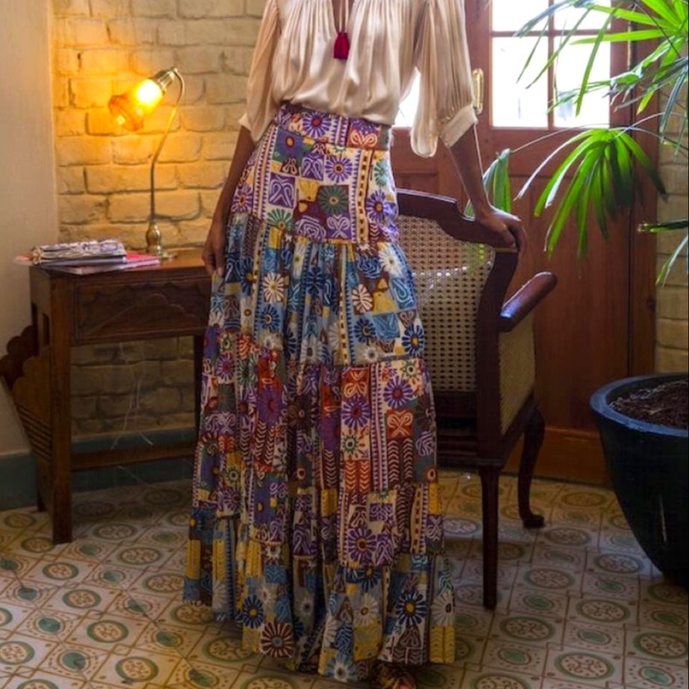 Organic Cotten Carolina K Maxi skirt size M Floral tiles pattern